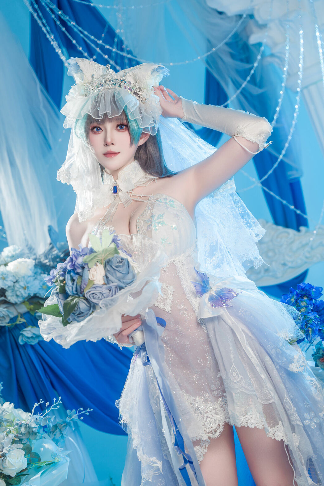 Coser@Natsuko夏夏子 – 碧蓝航线 柴郡婚纱 (71P)