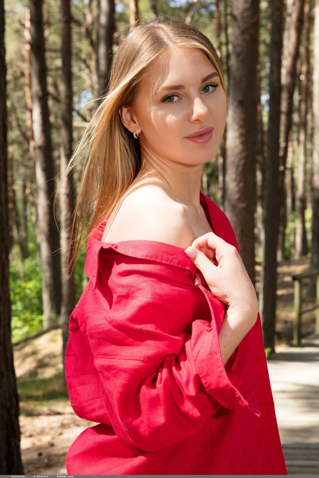Karianne Strips Besides A Log In The Forest Revealing Perky Nipples Cover Photo