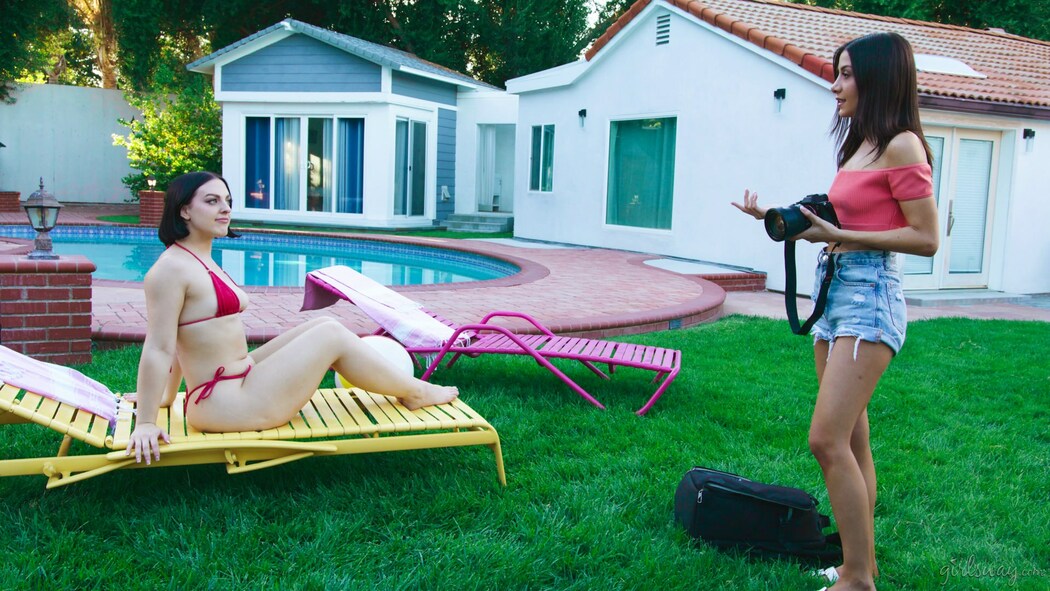 Nicole Kitt Natalie Brooks And Lucy Lotus In A Sensual Oil Threesome On A Poolside Lounge
